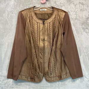 Vintage 90s Nugart Collection Leather Knitted Plus Size 2X Brown Jacket